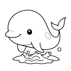 Simple vector illustration of Whale drawing for kids colouring activity