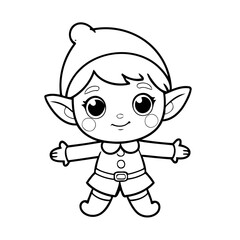 Cute vector illustration Elf for kids colouring page