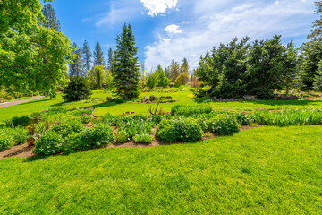 The Joel E. Ferris Perennial Garden inside the 90 acre public Manito Park and Botanical Gardens in the South Hill district near downtown Spokane, Washington.