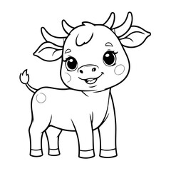 Vector illustration of a cute Cattle doodle for kids coloring worksheet