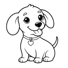 Fototapeta premium Cute vector illustration Dachshund doodle black and white for kids page