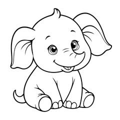 Vector illustration of a cute Elephant doodle drawing for kids page