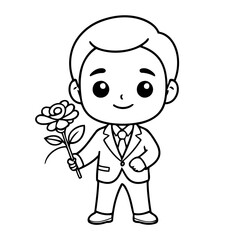 Cute vector illustration Businessman drawing for kids colouring activity