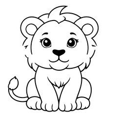 Cute vector illustration Lion drawing for colouring page