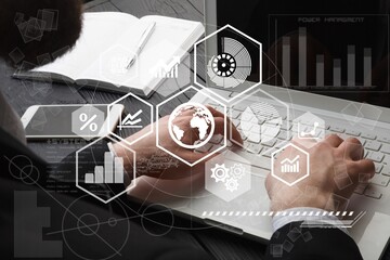 Businessman analyzes credits  calculating finance