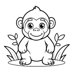 Vector illustration of a cute gorilla drawing for children page