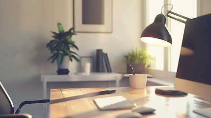 Clean workspace with a modern desk lamp