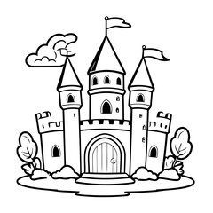 Vector illustration of a cute castle doodle drawing for kids page