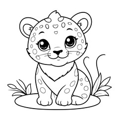 Cute vector illustration leopard colouring page for kids