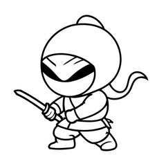 Simple vector illustration of Ninja for toddlers colouring page