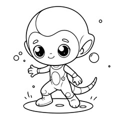 Cute vector illustration alien drawing for kids colouring activity