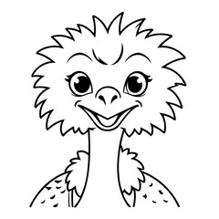 Vector illustration of a cute Ostrich doodle colouring activity for kids