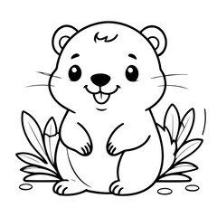 Vector illustration of a cute beaver drawing for children page