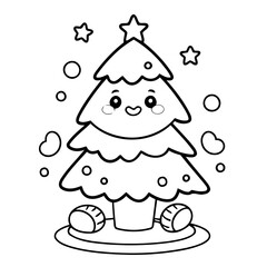 Simple vector illustration of christmastree drawing for toddlers coloring activity