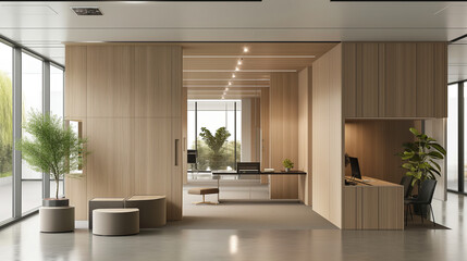 Minimalist office space with modular furniture