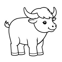 Cute vector illustration Yak drawing for kids colouring page