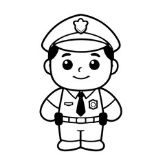 Vector illustration of a cute Policeman doodle for toddlers colouring page