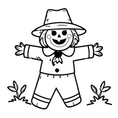 Simple vector illustration of Scarecrow hand drawn for kids page