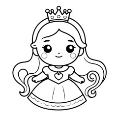Simple vector illustration of Princess drawing colouring activity