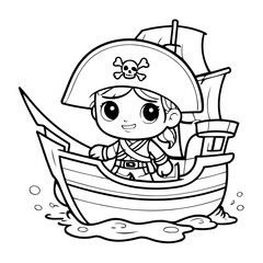 Cute vector illustration pirateship drawing for kids colouring page