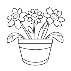 Vector illustration of a cute flowerpot drawing colouring activity
