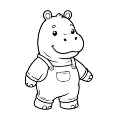 Simple vector illustration of Hippo doodle for toddlers worksheet