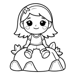 Cute vector illustration Girl doodle colouring activity for kids