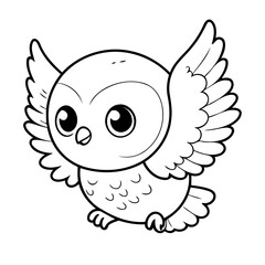 Simple vector illustration of Owl drawing for kids colouring page