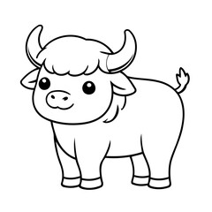 Vector illustration of a cute Yak doodle for kids colouring page