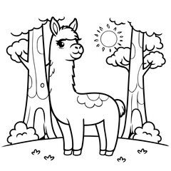 Cute vector illustration Llama drawing for kids page