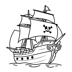Simple vector illustration of PirateShip drawing for toddlers coloring activity