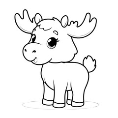 Cute vector illustration moose drawing for toddlers colouring page