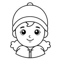 Vector illustration of a cute WinterCap drawing for kids colouring activity