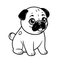 Cute vector illustration Pug drawing colouring activity