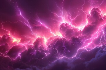 Vibrant Purple and Pink Sky With Intense Lightning Strikes