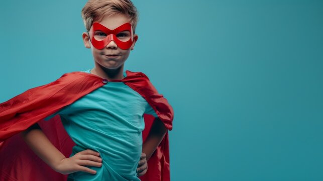 A Boy in Heroic Superhero Costume