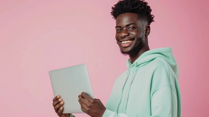 Smiling Man Holding Digital Tablet