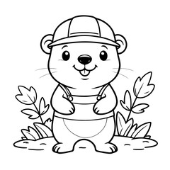 Simple vector illustration of Beaver for kids colouring worksheet
