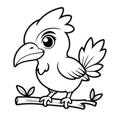 Simple vector illustration of hornbill for kids colouring worksheet