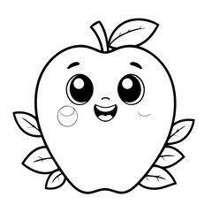 Vector illustration of a cute apple doodle for toddlers colouring page