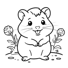 Cute vector illustration Hamster doodle black and white for kids page