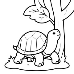 Cute vector illustration Turtle drawing for kids colouring activity