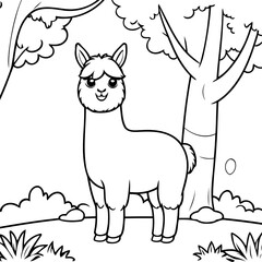Cute vector illustration Llama drawing for children page