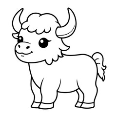 Vector illustration of a cute Yak drawing for kids colouring page