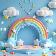illustration, clouds, rainbow, blue, background, design, kids, for kids, kids background.
