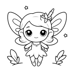 Vector illustration of a cute fairy doodle for toddlers coloring activity