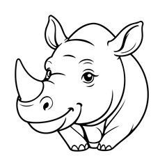 Cute vector illustration Rhino drawing for kids colouring page