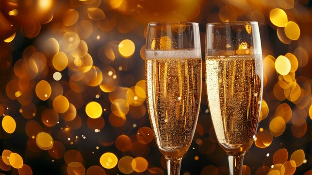 Elegant champagne toasting at festive celebration party with golden bubbles and cheers