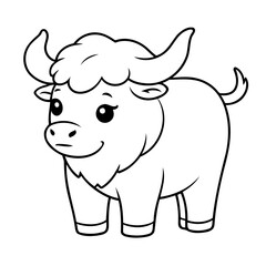 Vector illustration of a cute Yak drawing for toddlers coloring activity