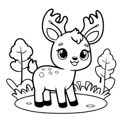 Simple vector illustration of deer drawing for kids colouring page